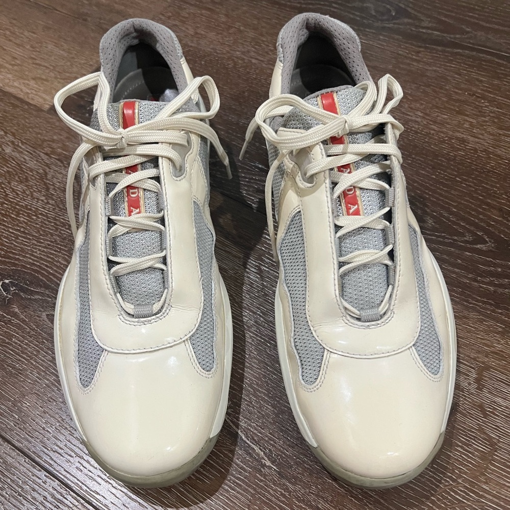 Prada calzature blanco patent leather lace up sneakers size 10 cream gray color - Picture 8 of 8